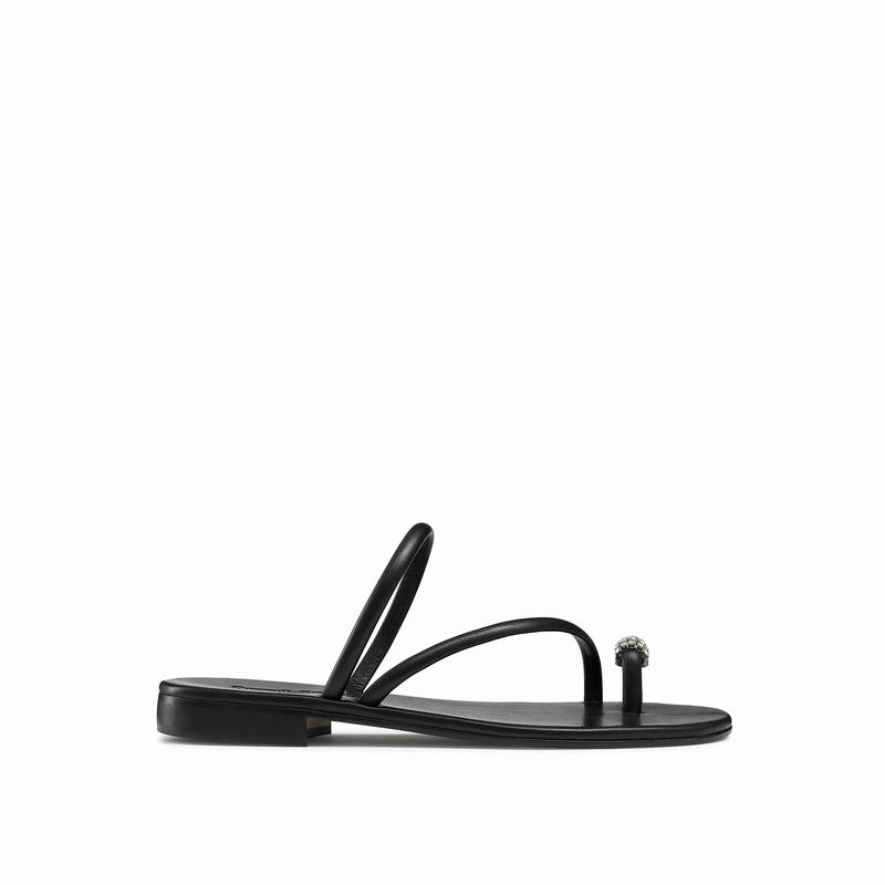 Russell & Bromley Quartz+ Womens Toe Loop Gem Sandals Black |IZW5682VJ|